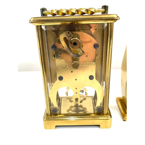 555 - 2 brass and glass carriage clocks, makers: Looping 15 jewel, alarm 8 day, Schatz 8 day.