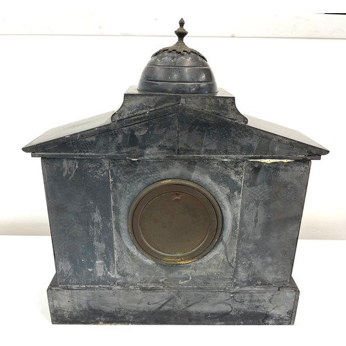 556 - Antique slate mantle clock, with presentation plaque dated 1909, good overall age related condition ... 