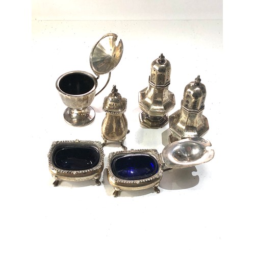 97 - Antique silver cruet set and pair of silver pepper pots  plus 1 other  Birmingham and chester silver... 