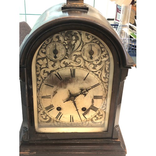 555a - Antique mahogany bracket clock silver dial, case in need of restoration, height approx