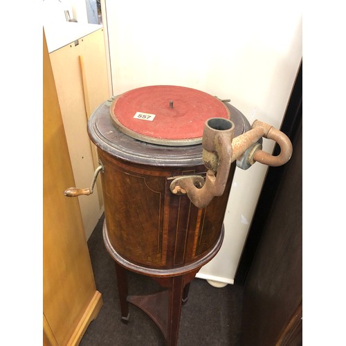 557 - Antique inlaid round  Gramophone  approx 14