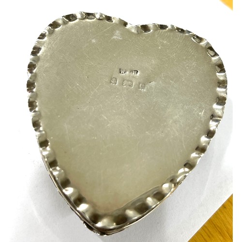 39 - Antique silver heart shaped pin box measures approx 5.2cm by 4.7cm Birmingham silver hallmarks