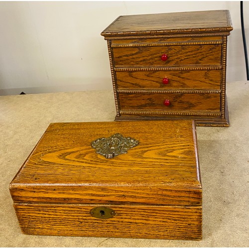 76 - Vintage oak box and small 3 draw chest