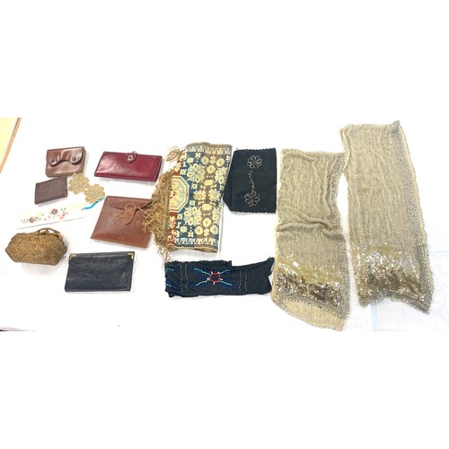 64 - Selection of ladies sequinned scarfs and vintage purses