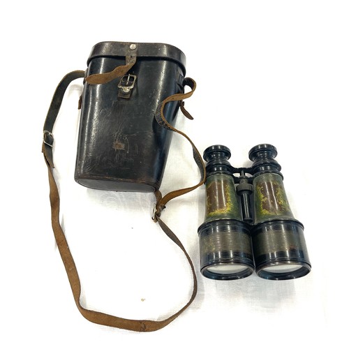 69 - Antique pair binoculars in original case, some damage as seen in images