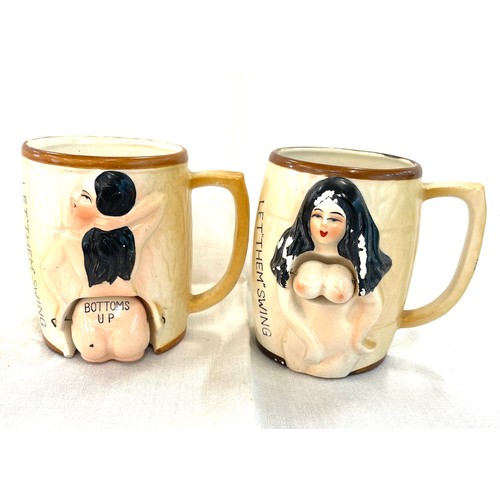 67 - 1970's novelty souvenir mugs, Bottoms up and let them Swing