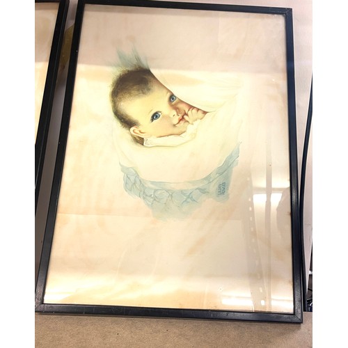 96 - Pair vintage framed baby prints, approximate measurement of frames: Height 14.5 inches, Width 21 inc... 