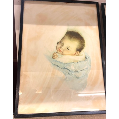 96 - Pair vintage framed baby prints, approximate measurement of frames: Height 14.5 inches, Width 21 inc... 