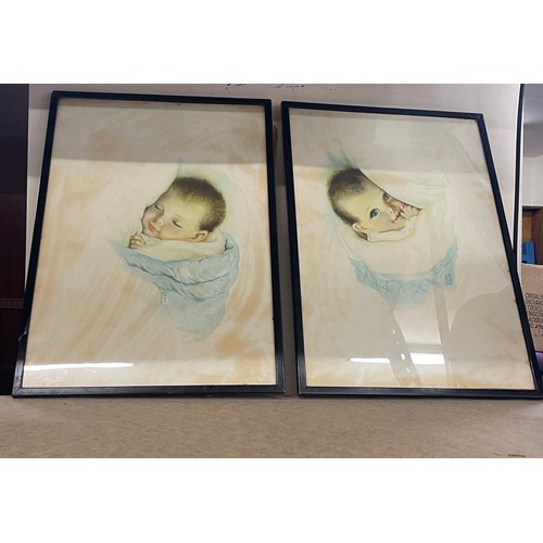 96 - Pair vintage framed baby prints, approximate measurement of frames: Height 14.5 inches, Width 21 inc... 