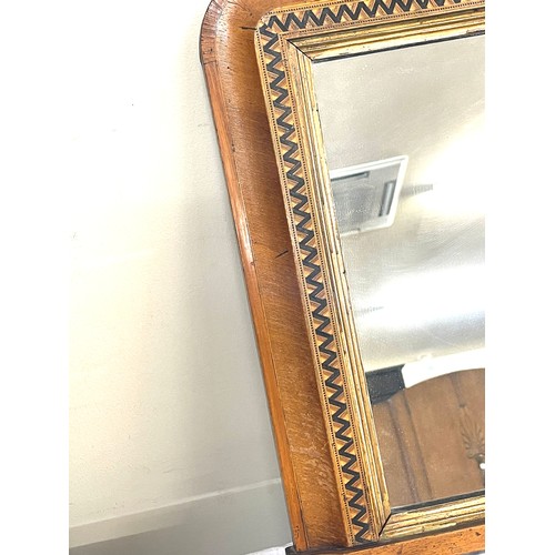 52 - Mahogany inlaid over mantle mirror, approximate measurements : 29 inches by 18.5 inches