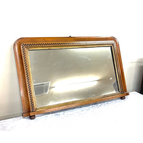 52 - Mahogany inlaid over mantle mirror, approximate measurements : 29 inches by 18.5 inches