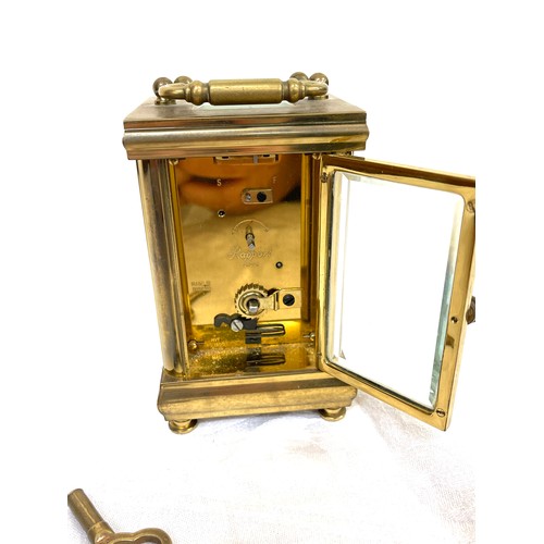 9 - Vintage Rapport carriage clock, with key, untested presented for loyal service, plaque to top