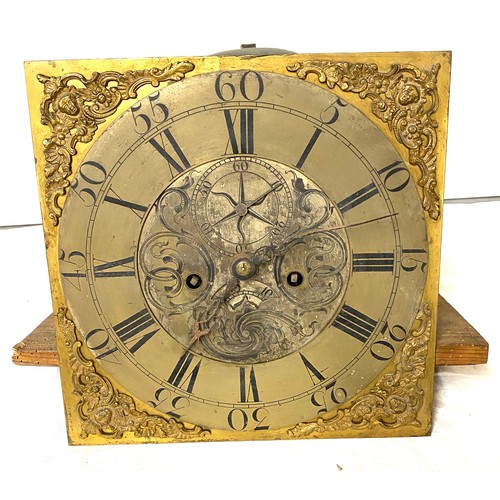 14 - Antique Brass face Grandfather clock movement, approximate face measurement: 31 cm by 31 cm,