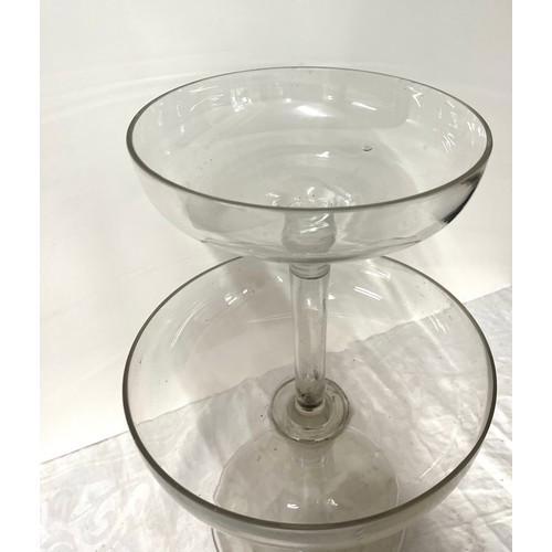 129 - Antique glass centre piece, stands approximately 16 inches tall, small chip to edge, please view ima... 