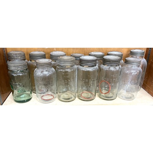 69 - Large selection of vintage glass Forsters and Kilner lidded jars