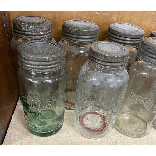 69 - Large selection of vintage glass Forsters and Kilner lidded jars