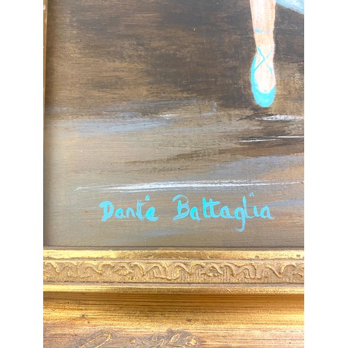 109 - Gilt framed signed painting, depicting two ballerinas signed Dante Battaglia