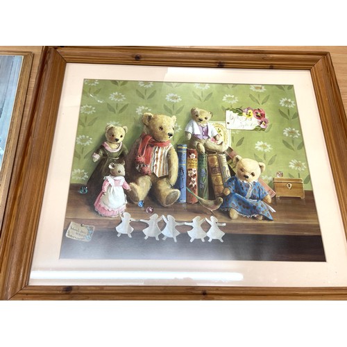 77 - 2 Teddy pictures, one in pine frame