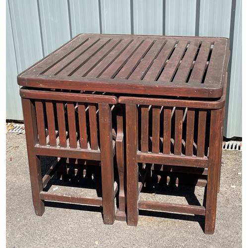 100C - Teak garden hideaway table and 4 chairs