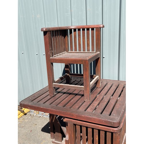 100C - Teak garden hideaway table and 4 chairs