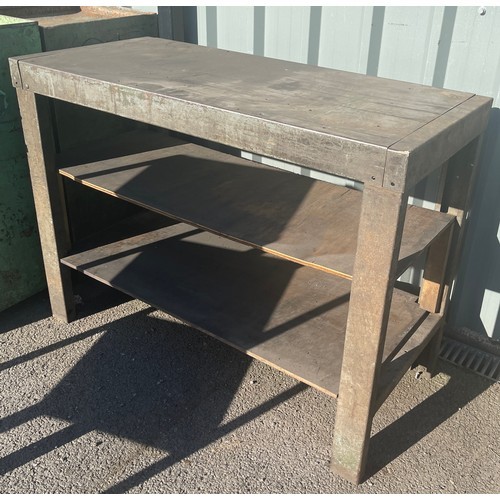 100Z - Vintage industrial 2 shelf work bench, approximate measurements: Height 33 inches, Length 45 inches,... 