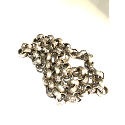 403 - Heavy  silver chain carved link chain measures approx 25ins long weight 115g