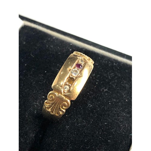 85 - Antique 18ct gold diamond and ruby ring missing small ruby as shown weight 2.7g