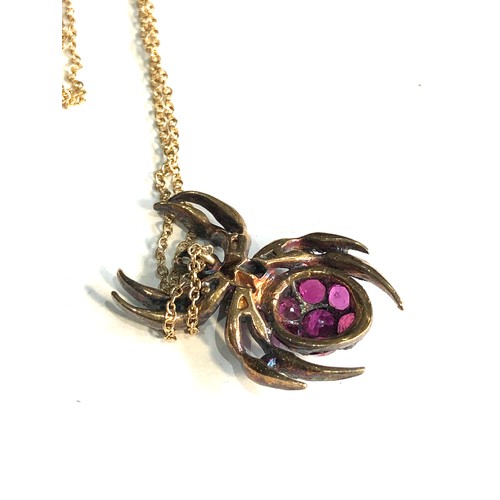 88 - Fine rose diamond & ruby spider pendant on 18ct gold chain pendant gold back silver front measures a... 