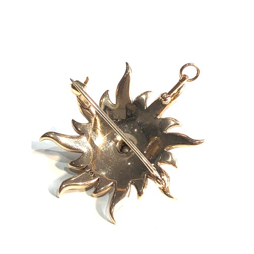 100 - 14ct gold seed-pearl star brooch / pendant measures approx 4.2cm drop by 3.8cm weight 11.2g