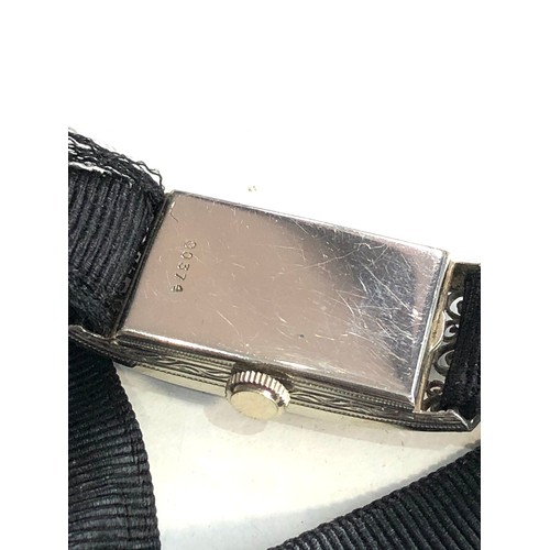 111 - 18ct white gold art deco diamond cocktail watch case measures approx 3.3cm by 1.4cm the watch is tic... 