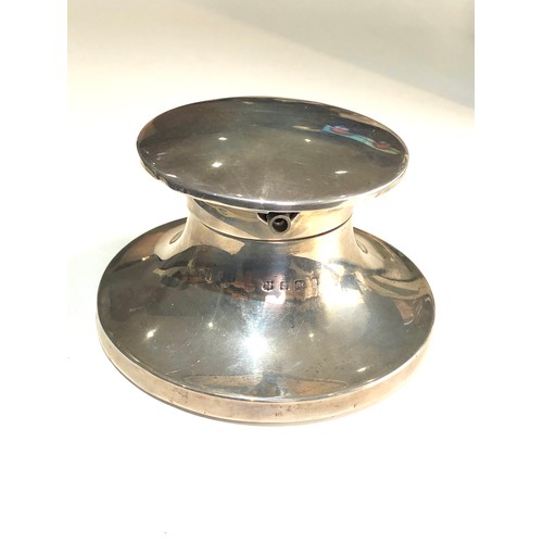 41 - large silver desk inkwell with pocket watch lid  measures approx 11.5cm dia height 7cm watch not wor... 