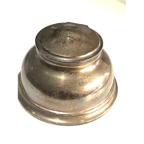 8 - large silver inkwell measures approx 12cm dia height 8cm