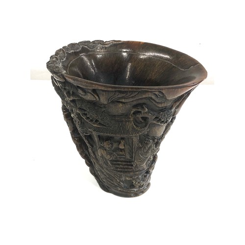 539 - Reproduction Chinese carved libation cup stamped on base measures approx 15cm tall