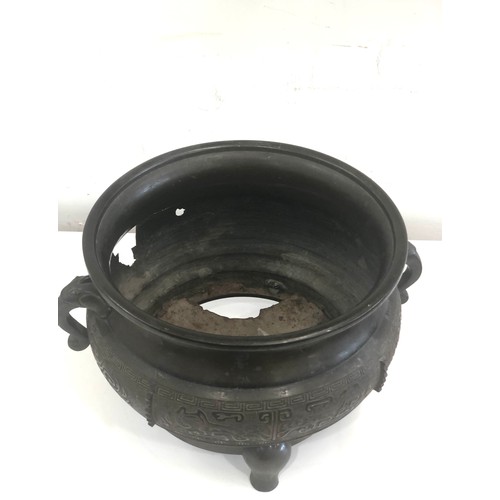 540 - Antique large Chinese bronze censer with age related damage and wear as shown measures 32cm wide hei... 