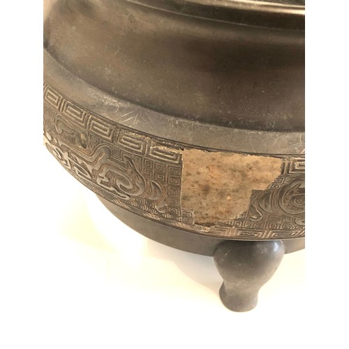 540 - Antique large Chinese bronze censer with age related damage and wear as shown measures 32cm wide hei... 