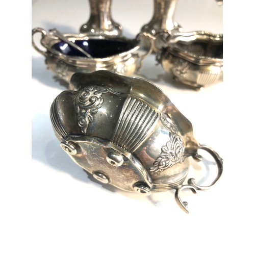 75B - Antique silver cruet set missing liners mustard pot bun feet are damaged weight 220
