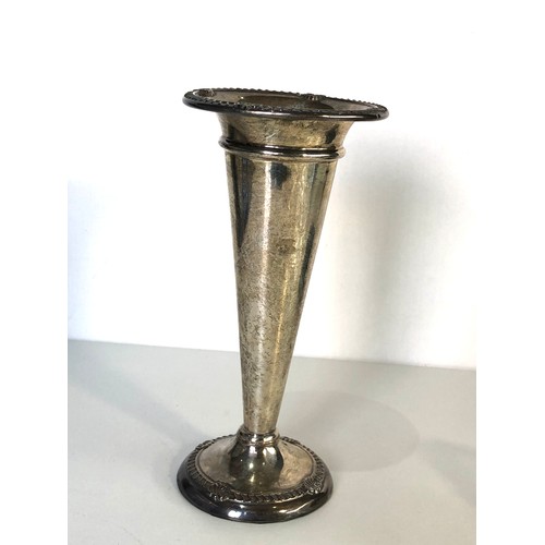 53 - Silver flower vase measures approx 19cm tall faded birmingham silver hallmarks weight 219g Filled ba... 