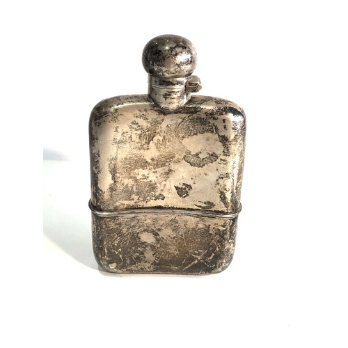 60 - Antique silver hip flask  sheffield silver hallmarks weight 187g measures approx 14cm by 8.5cm