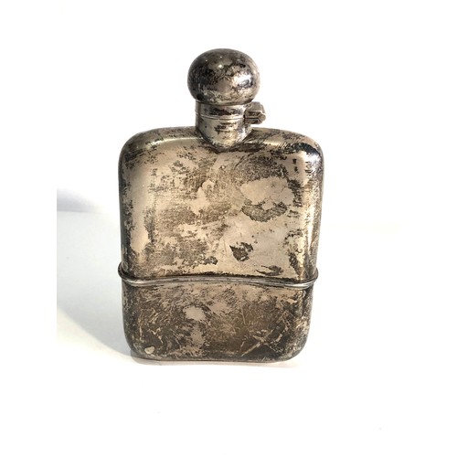 60 - Antique silver hip flask  sheffield silver hallmarks weight 187g measures approx 14cm by 8.5cm