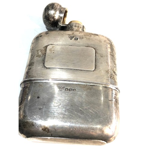 60 - Antique silver hip flask  sheffield silver hallmarks weight 187g measures approx 14cm by 8.5cm