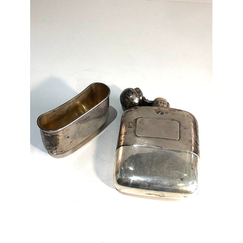 60 - Antique silver hip flask  sheffield silver hallmarks weight 187g measures approx 14cm by 8.5cm