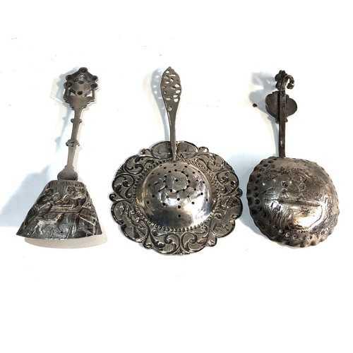 7 - Dutch silver tea strainer and spoons