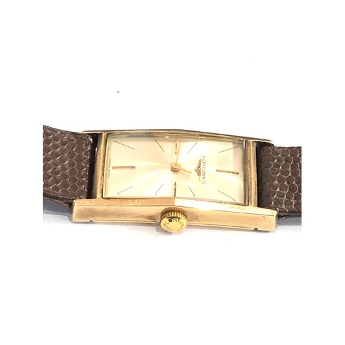 458 - Vintage gents 9ct gold longines wristwatch case measures approx 37mm by 19mm 9.375 gold hallmarks wa... 