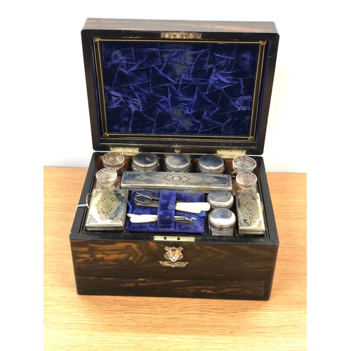 535 - Fine antique victorian Coromandel vanity travel box With Silver plated Fittings