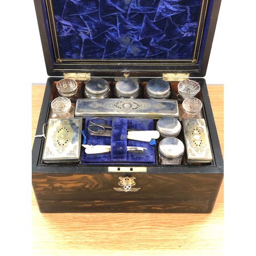 535 - Fine antique victorian Coromandel vanity travel box With Silver plated Fittings