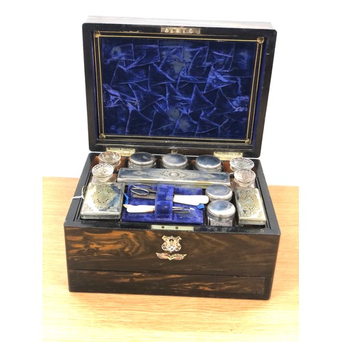 535 - Fine antique victorian Coromandel vanity travel box With Silver plated Fittings