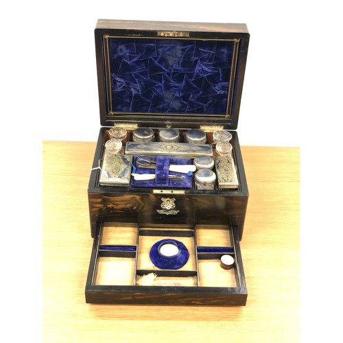 535 - Fine antique victorian Coromandel vanity travel box With Silver plated Fittings