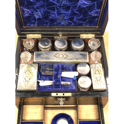 535 - Fine antique victorian Coromandel vanity travel box With Silver plated Fittings