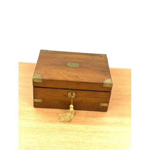 536 - Antique victorian brass bound mahogany writing box complete with ink well