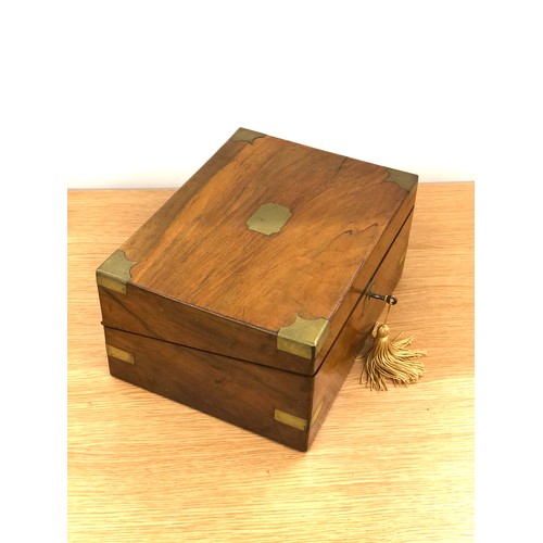 536 - Antique victorian brass bound mahogany writing box complete with ink well